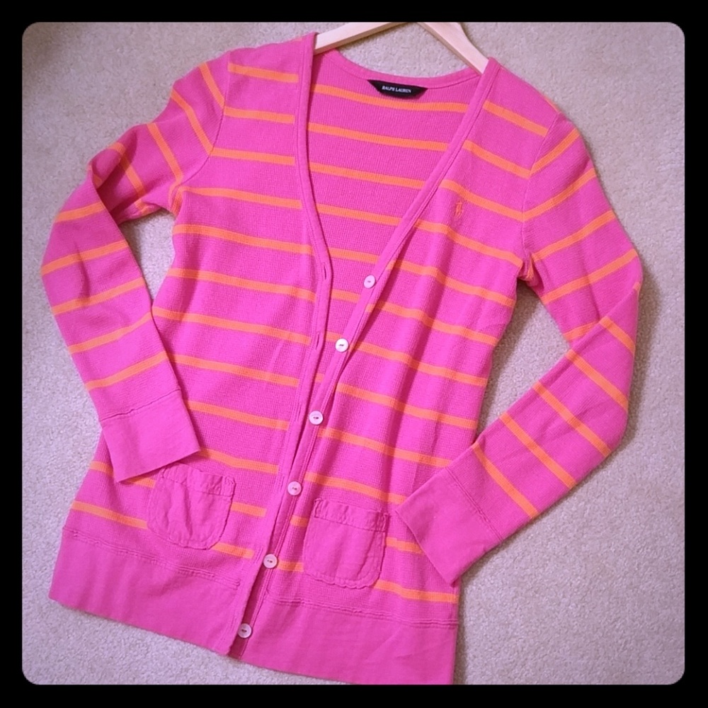 🎉FINAL CALL 🎉Ralph Lauren cardigan size small pink/orange